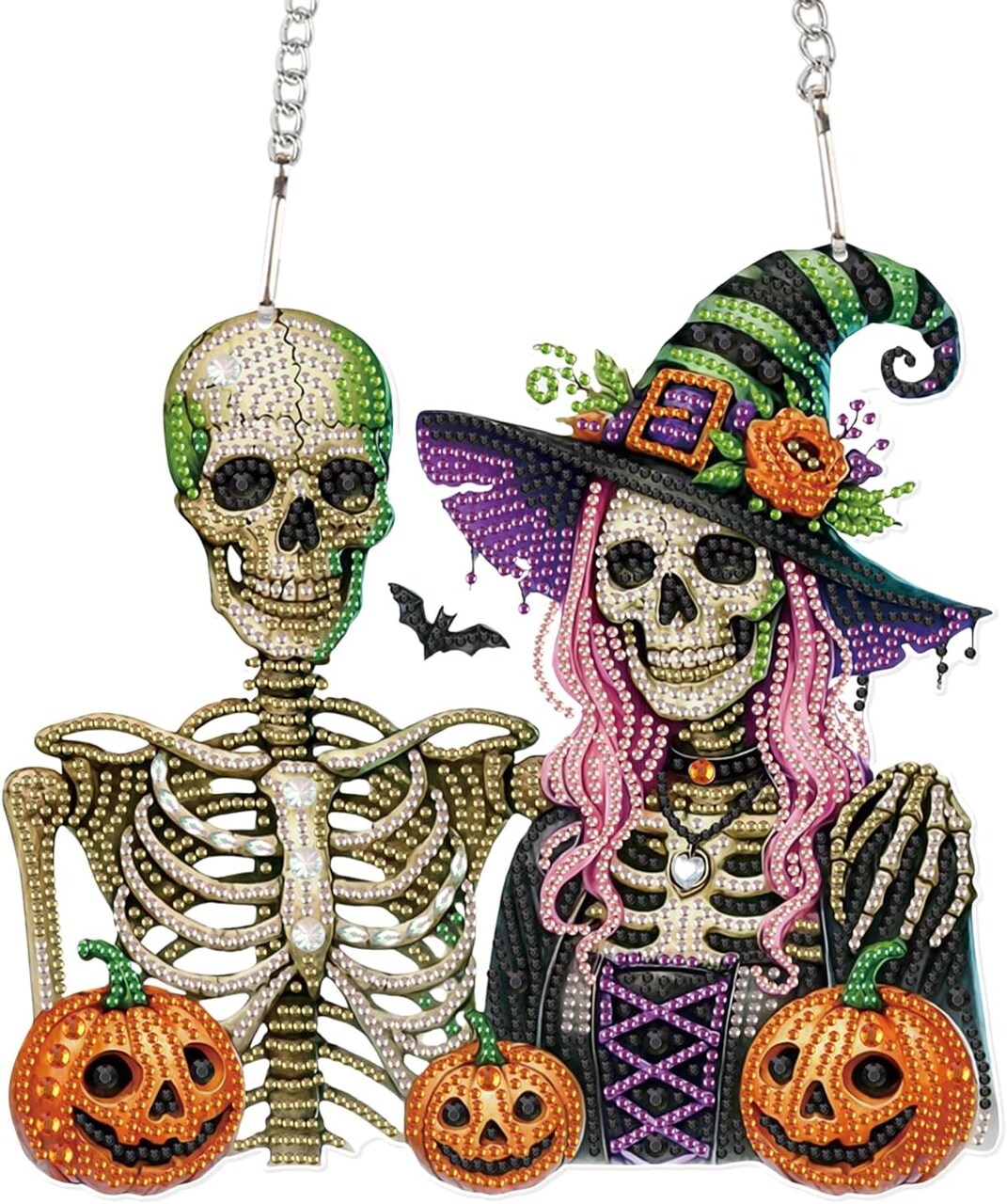 Diamond Art Painting Pendant – 5D Halloween Skull & Pumpkin Hanging Kit (24.1 x 23.1 cm)